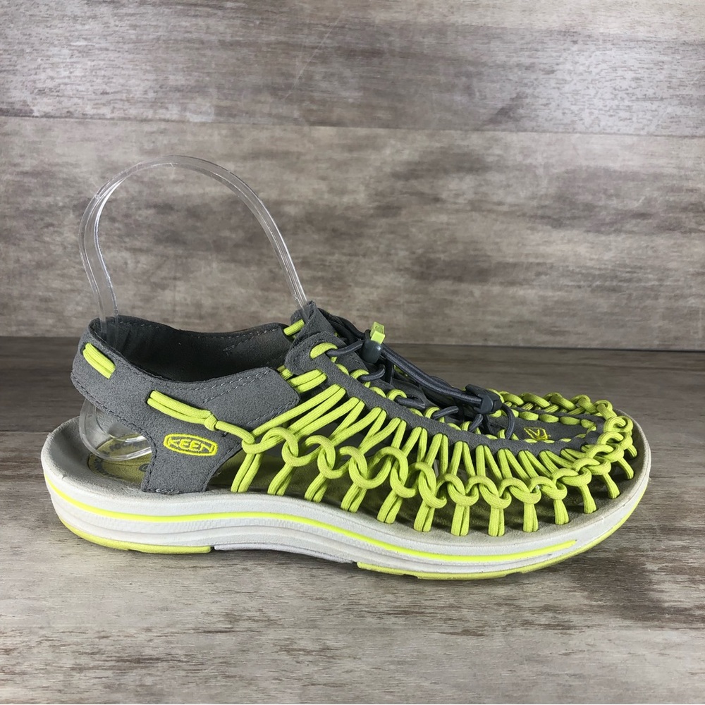 Keen Uneek Hiking Water Sandal Braided Corded Bungee Yellow Gray Women 8
